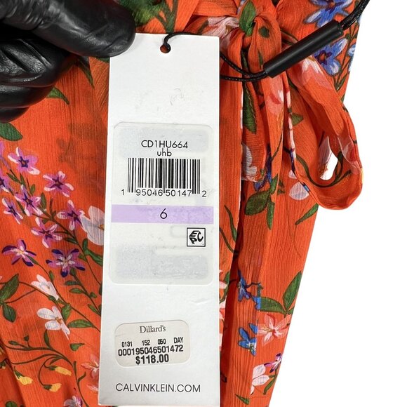 Calvin Klein NWT Womens 6 Floral Chiffon Ruffle Midi Dress Fairycore Bloomcore - Picture 15 of 16